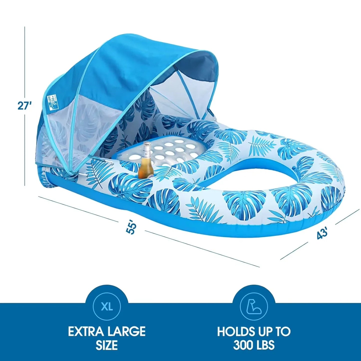 Inflatable Pool Float Lounger for Adults with Sunshade Canopy & Cup Holder 5