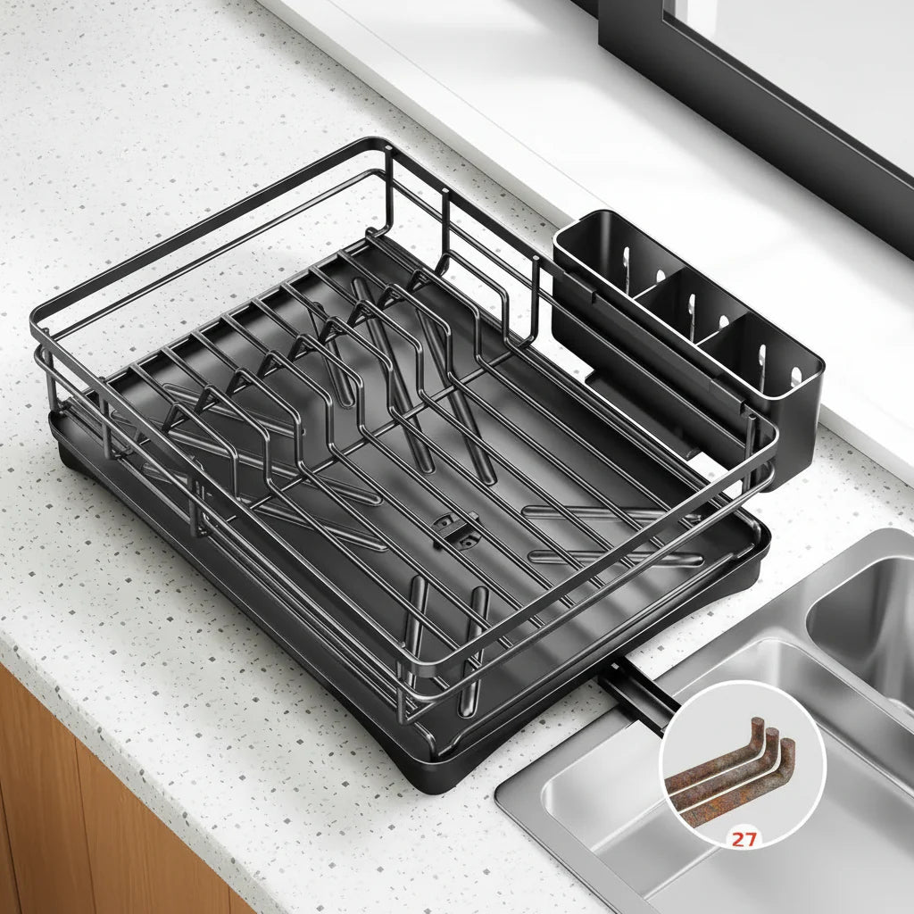 KITCHENDRY - Large Dish Drying Rack with Integrated Drip Tray for Efficient Drying 6