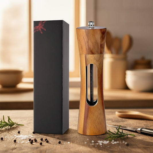 MILLHAVEN - Elegant wooden salt and pepper mills with adjustable grinder for precise seasoning control and timeless kitchen aesthetics 0