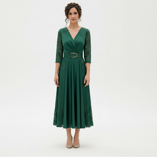 ELEGANZA – Women's V-Neck Midi Dress Chic Cocktail & Evening Wear