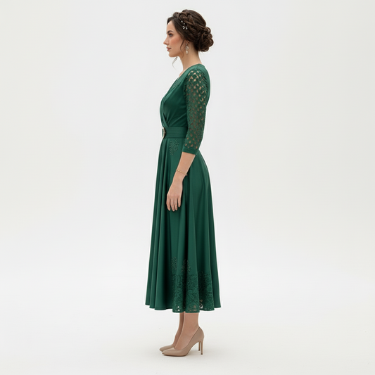 ELEGANZA – Women's V-Neck Midi Dress Chic Cocktail & Evening Wear