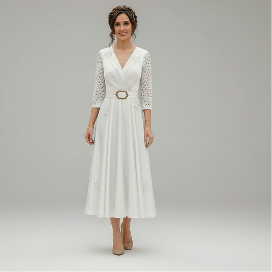 ELEGANZA – Women's V-Neck Midi Dress Chic Cocktail & Evening Wear