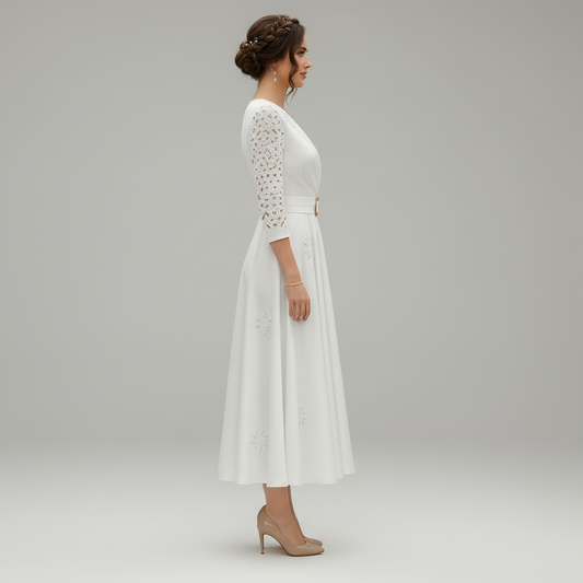 ELEGANZA – Women's V-Neck Midi Dress Chic Cocktail & Evening Wear