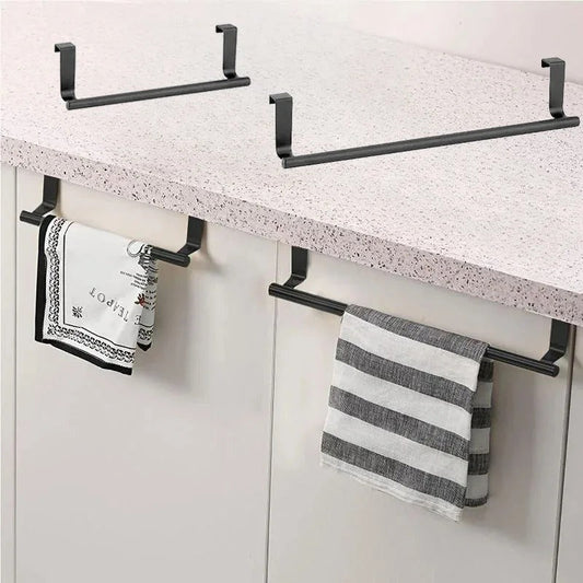 DOOR TOWEL BAR – Stainless steel over-the-door towel rack designed for space-saving storage in kitchen and bathroom use
