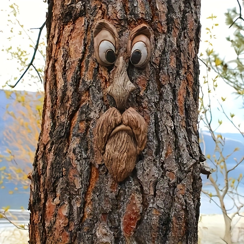WOODWINK - Whimsical tree face ornament crafted to bring playful character outdoors.