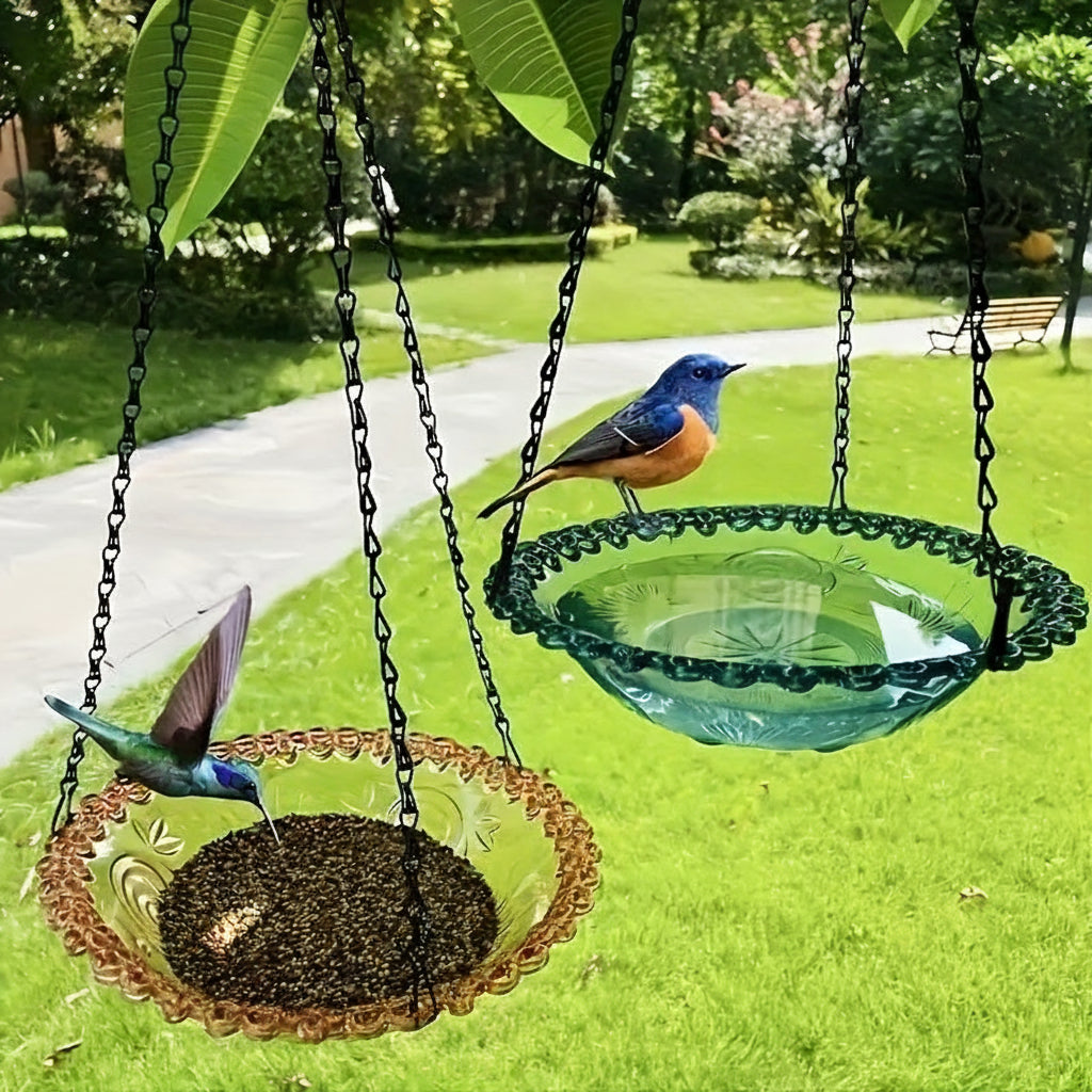 BIRDNEST – Hanging Double Bowl Feeder for Outdoor Bird Watching