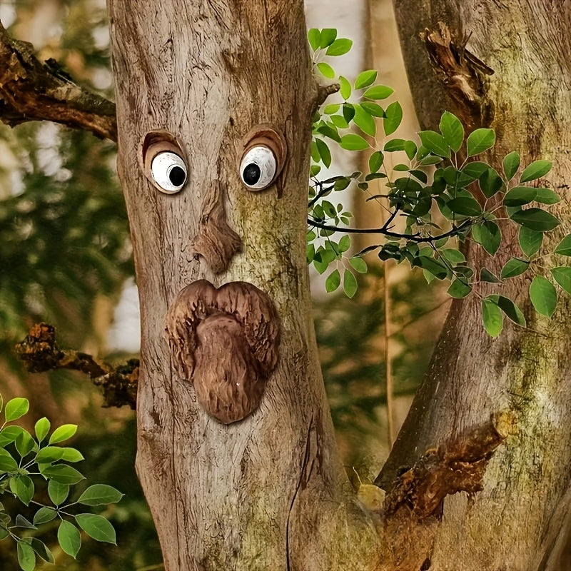 WOODWINK - Whimsical tree face ornament crafted to bring playful character outdoors.