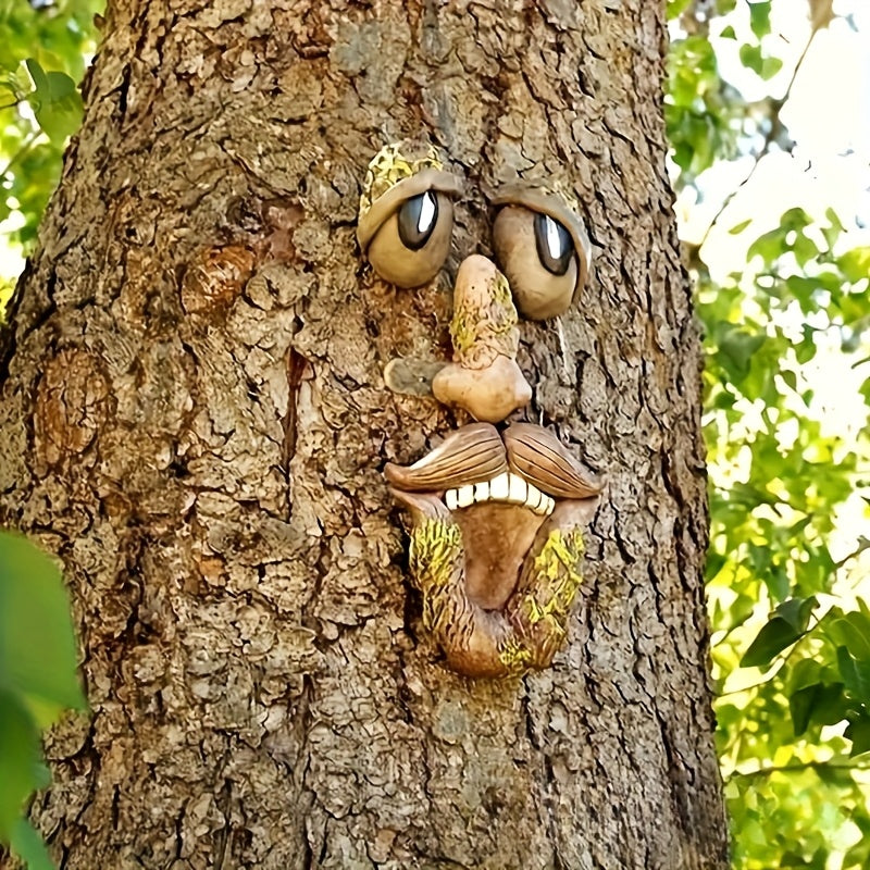 WOODWINK - Whimsical tree face ornament crafted to bring playful character outdoors.