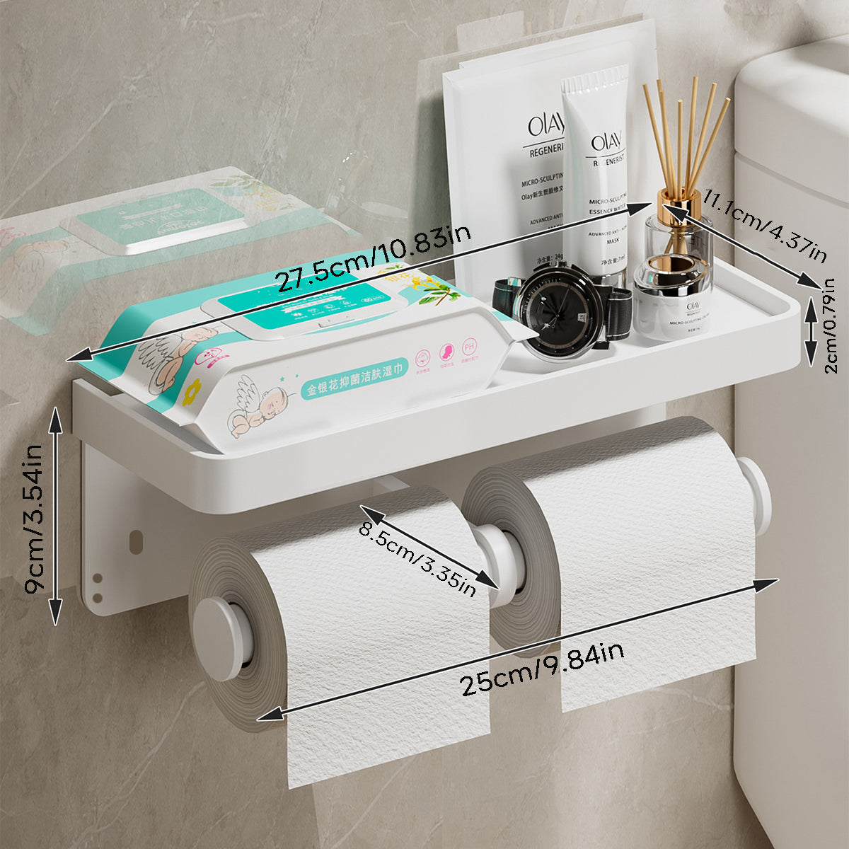 TOILET ROLL - Wall-mounted aluminum toilet paper holder with storage drawer design