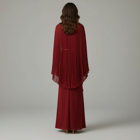 GRACEDESIGN – Pleated Cape Overlay Maxi Dress for Formal Events