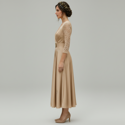 ELEGANZA – Women's V-Neck Midi Dress Chic Cocktail & Evening Wear