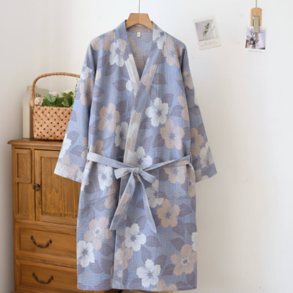 NATUREROBE - Organic cotton kimono bathrobe with breathable gauze fabric and reversible design for relaxed, everyday comfort and natural elegance 0