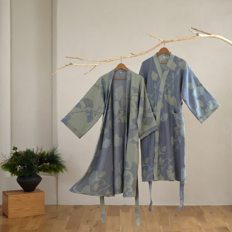 NATUREROBE - Organic cotton kimono bathrobe with breathable gauze fabric and reversible design for relaxed, everyday comfort and natural elegance 3