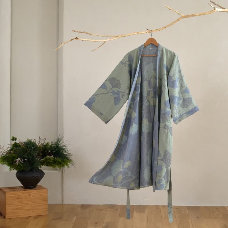 NATUREROBE - Organic cotton kimono bathrobe with breathable gauze fabric and reversible design for relaxed, everyday comfort and natural elegance 4