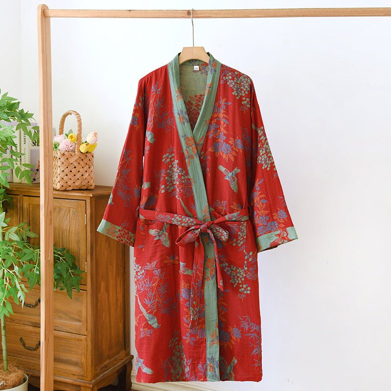 NATUREROBE - Organic cotton kimono bathrobe with breathable gauze fabric and reversible design for relaxed, everyday comfort and natural elegance 5
