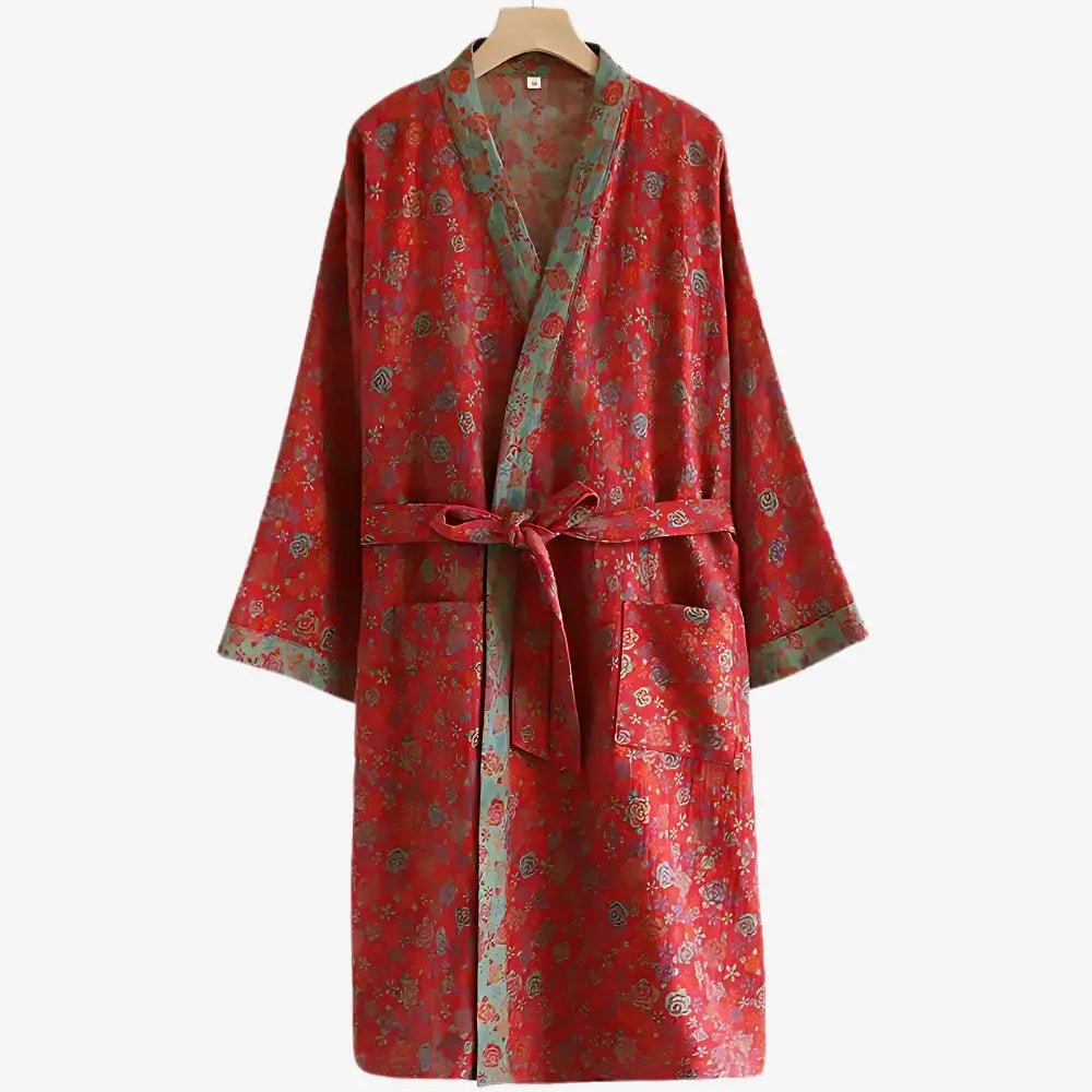 NATUREROBE - Organic cotton kimono bathrobe with breathable gauze fabric and reversible design for relaxed, everyday comfort and natural elegance 6