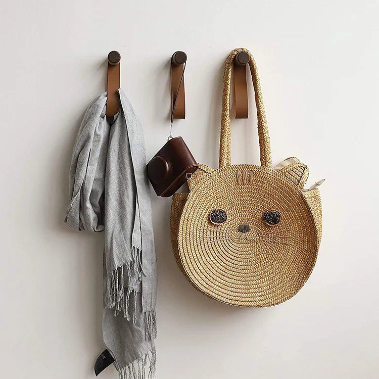 Natural Leather & Wood Wall Hook - No-Drill Coat Hooks for Wall Organizer 1