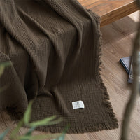 OliveBreeze - Lightweight 4-Layer Cotton Gauze Blanket with Fringe 0