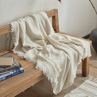 OliveBreeze - Lightweight 4-Layer Cotton Gauze Blanket with Fringe 1
