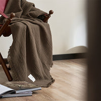 OliveBreeze - Lightweight 4-Layer Cotton Gauze Blanket with Fringe 2