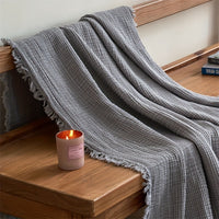 OliveBreeze - Lightweight 4-Layer Cotton Gauze Blanket with Fringe 3