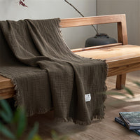 OliveBreeze - Lightweight 4-Layer Cotton Gauze Blanket with Fringe 4