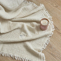 OliveBreeze - Lightweight 4-Layer Cotton Gauze Blanket with Fringe 7