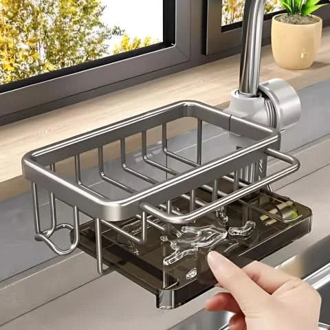 RINSEVERRA – No-Drill Sink Drain Rack with Hook for Convenient Storage