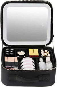 Portable Makeup Bag with LED Mirror & Adjustable Brightness - Travel Cosmetic Bag Organizer 4