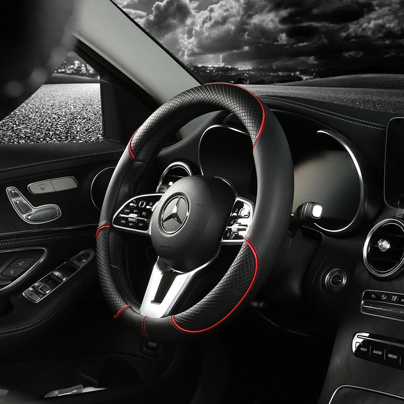 ROADLUX - Leather Steering Wheel Cover with Diamond Grip, Anti-Slip Design 2