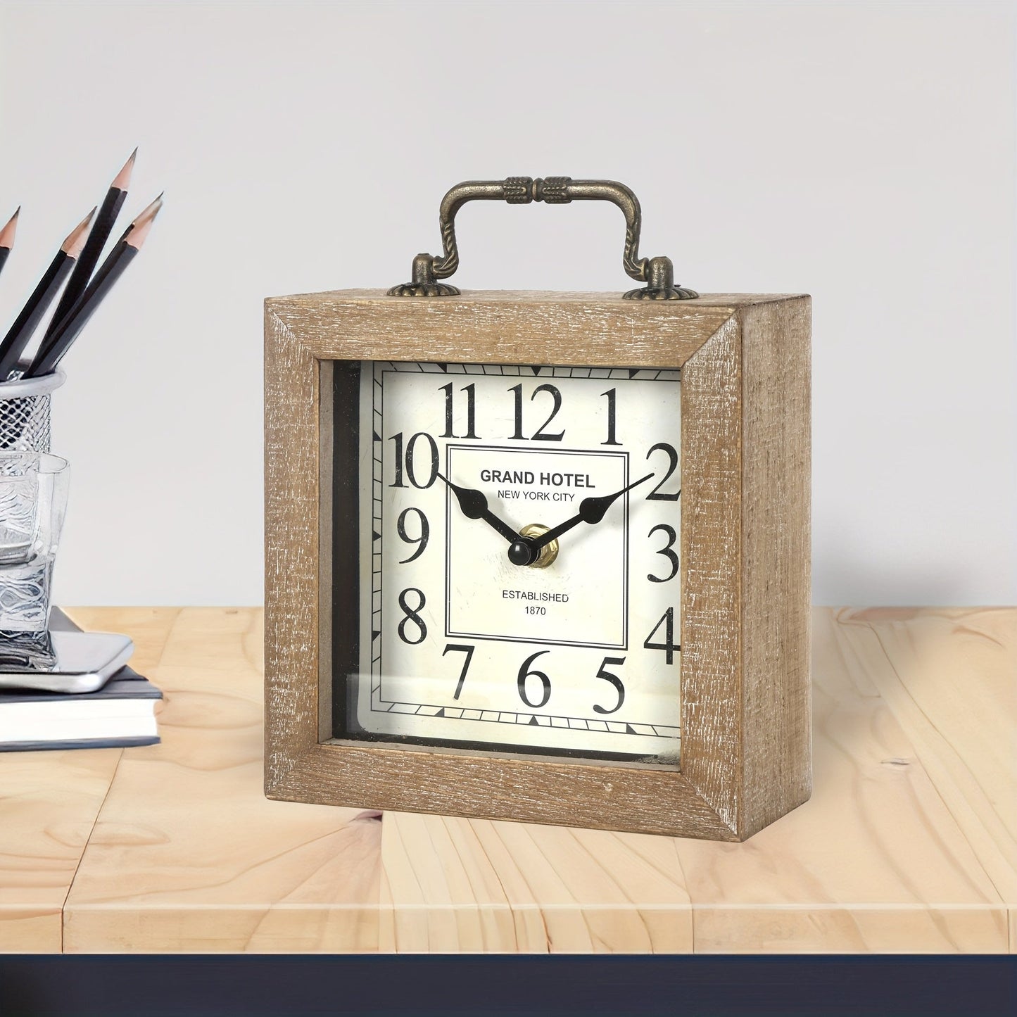 Rustic Wooden Shelf Clock with Glass Cover - Timeless Home Decor 3