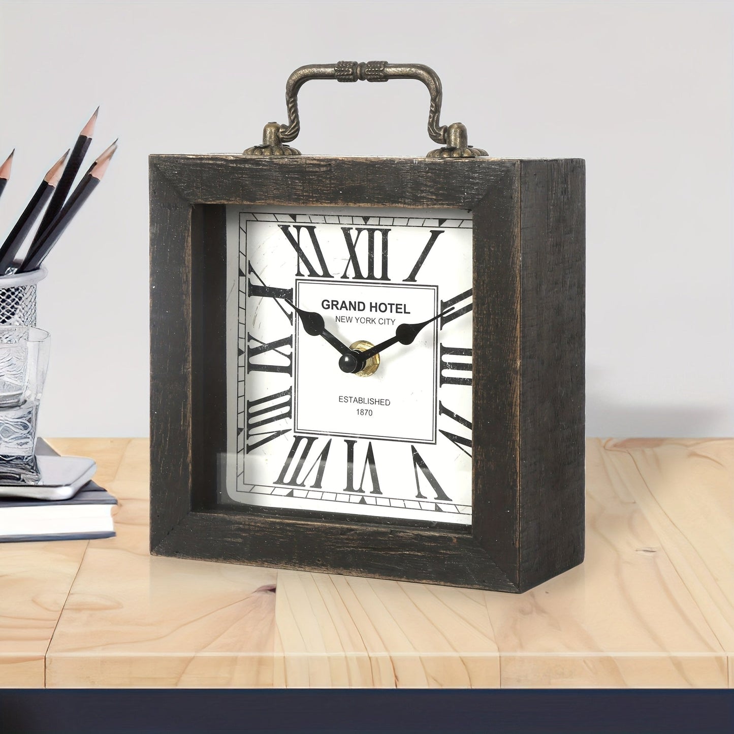 Rustic Wooden Shelf Clock with Glass Cover - Timeless Home Decor 4