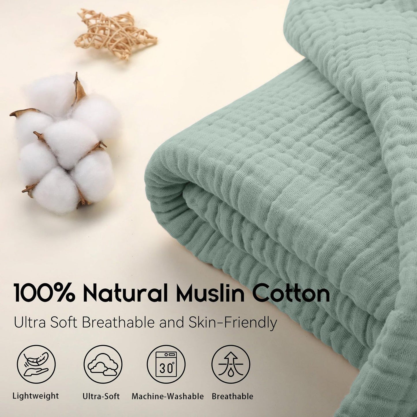 MUSLINOVA – Cotton Muslin Throw Blanket Lightweight Boho Comfort
