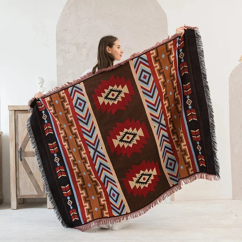 MEXIBREEZE – Boheme Linnedtæppe til Rejse og Sofa Brug