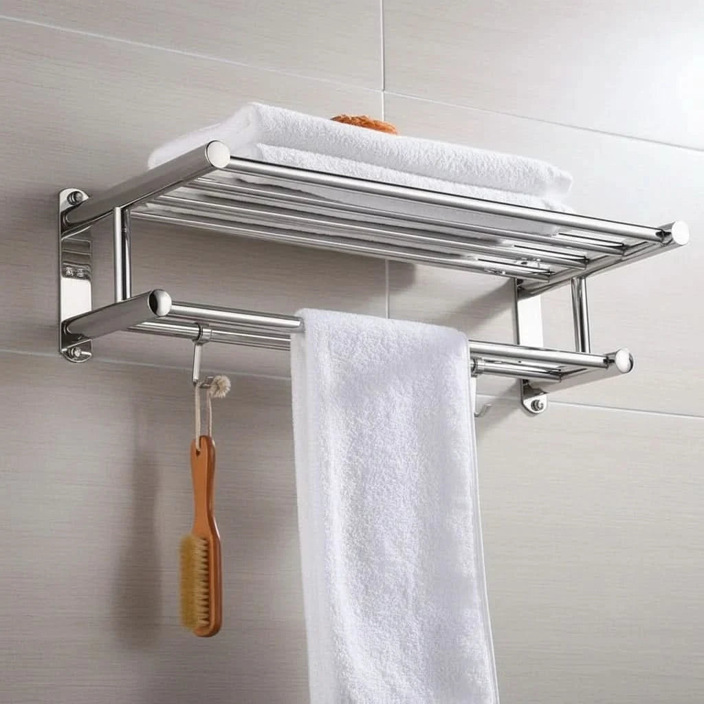 TOWELRIVA – Portasciugamani da parete con ripiano e ganci per spazi organizzati