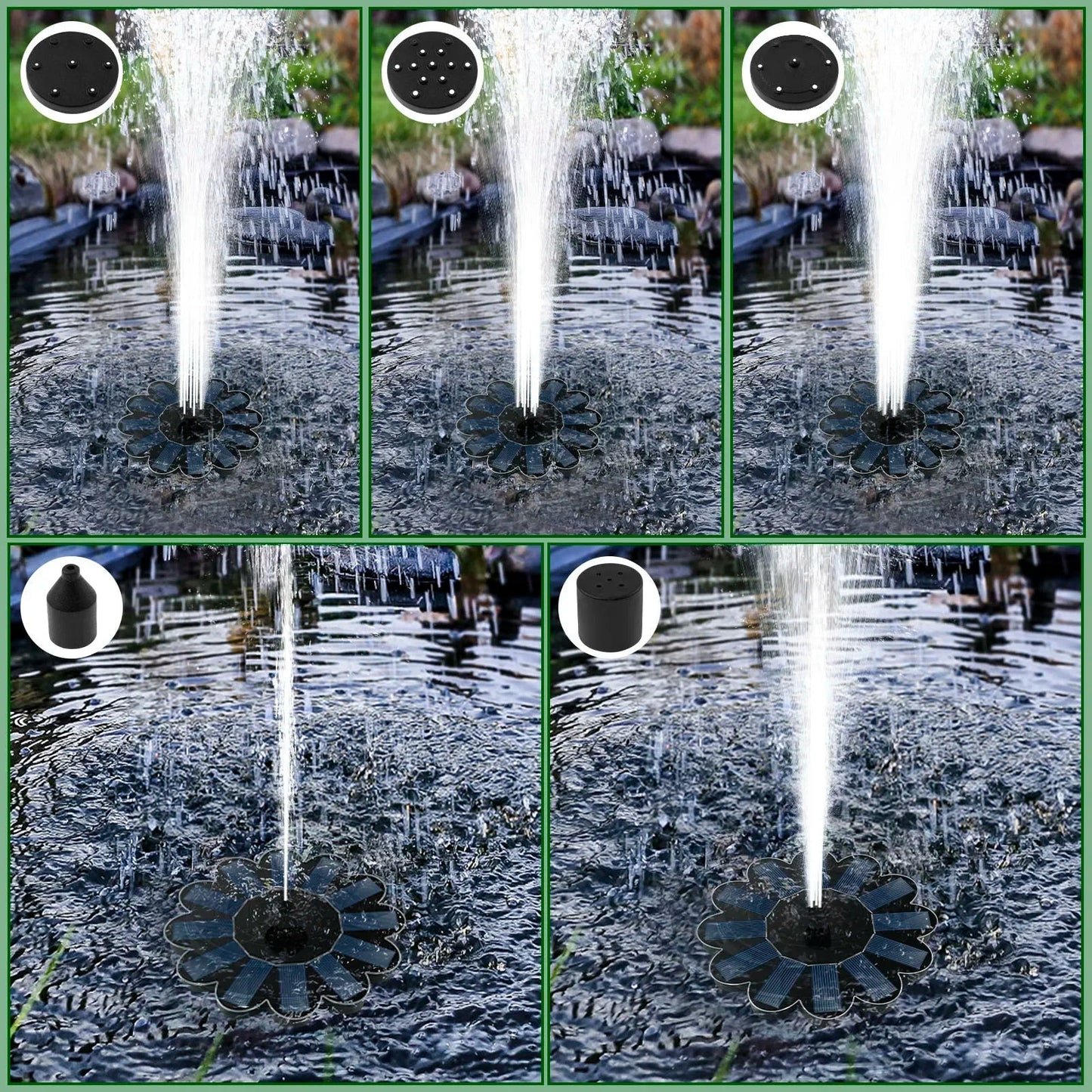 SOLAWELL - Solar Water Fountain with 5 Interchangeable Nozzles for Customizable Effects 4