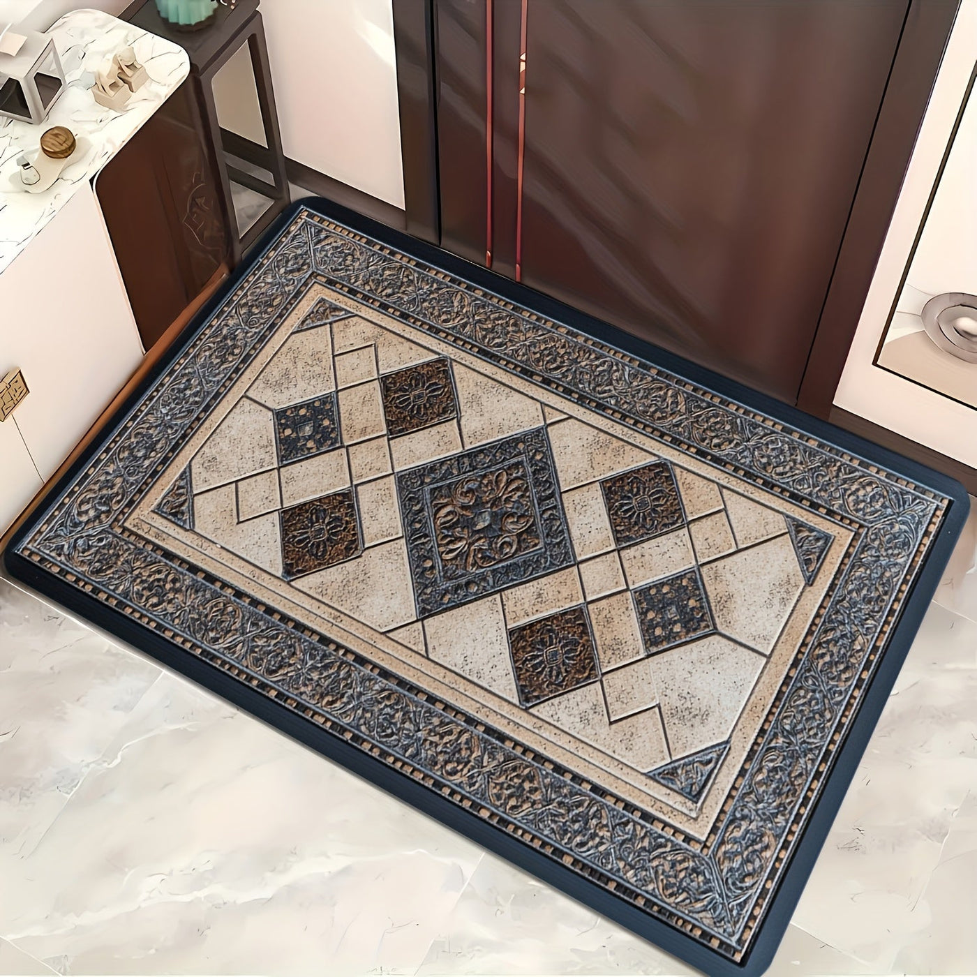 STYLEHAVEN - Machine Washable Geometric Border Entryway Mat for High-Traffic Areas 2