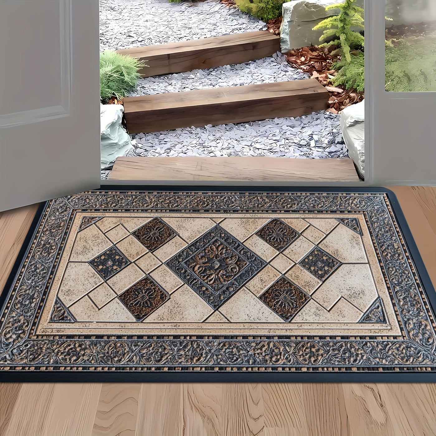STYLEHAVEN - Machine Washable Geometric Border Entryway Mat for High-Traffic Areas 5