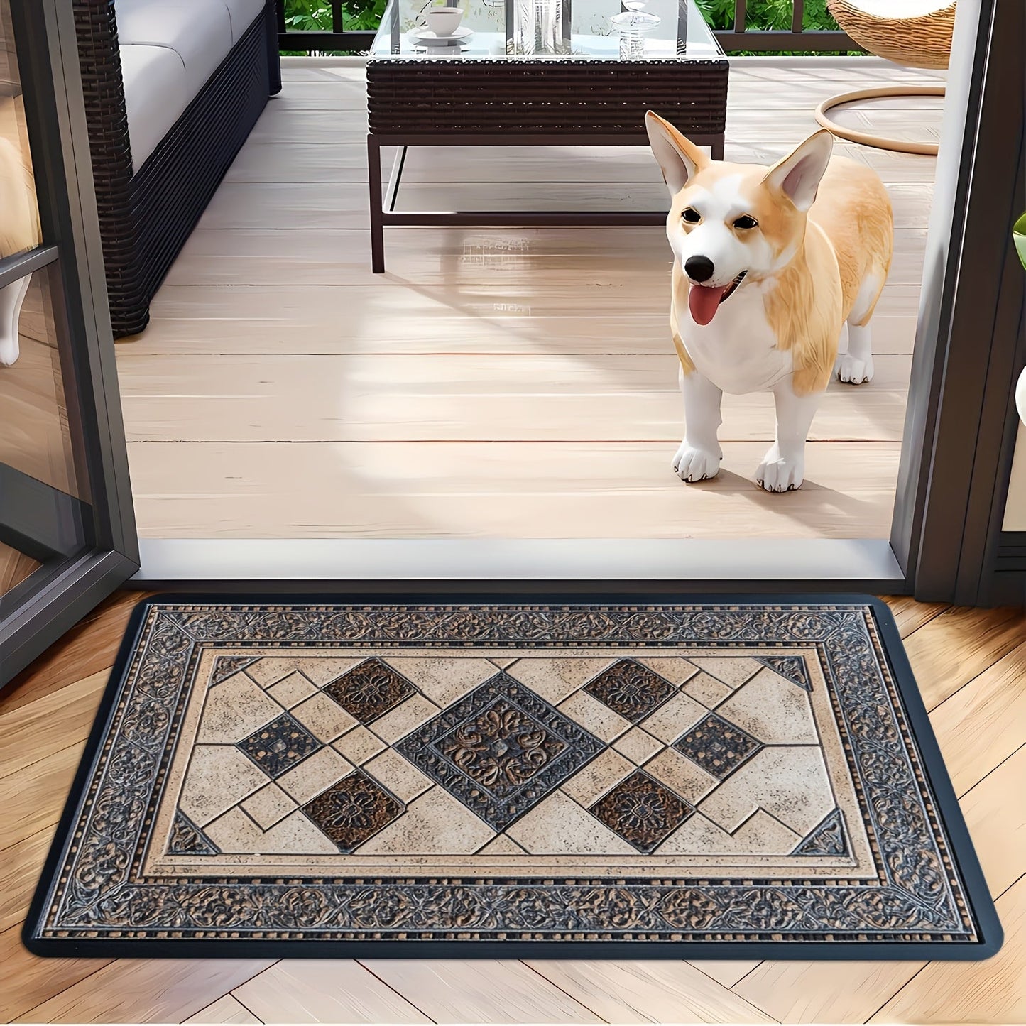 STYLEHAVEN - Machine Washable Geometric Border Entryway Mat for High-Traffic Areas 8