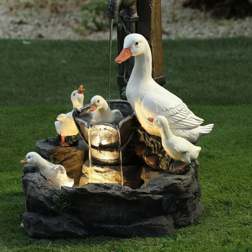 SUNQUACK - Charming Solar Water Fountain Duck & Squirrel Garden Décor 1