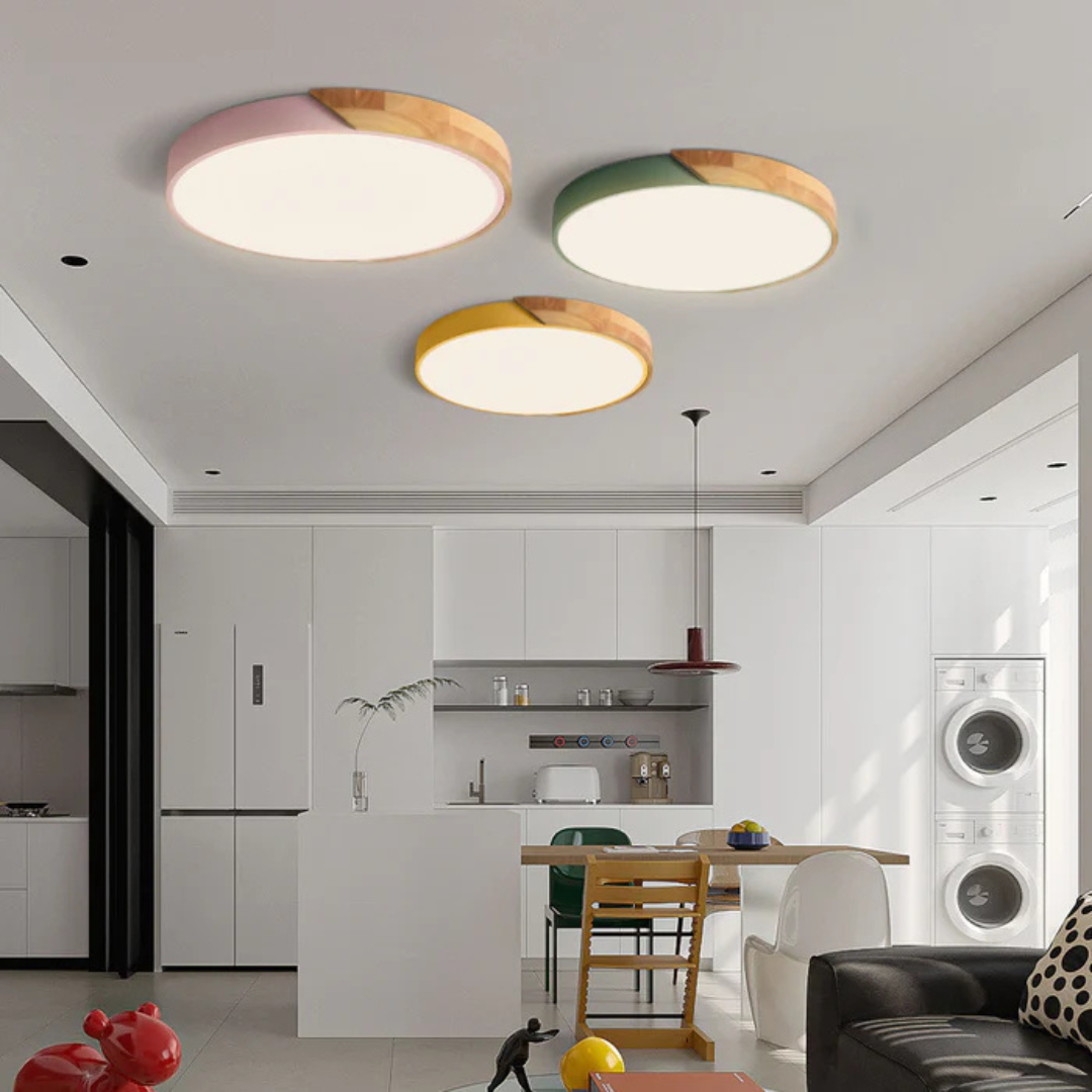 Scandinavian Wooden LED Ceiling Light - Modern Flush Mount Fixture for Home 1