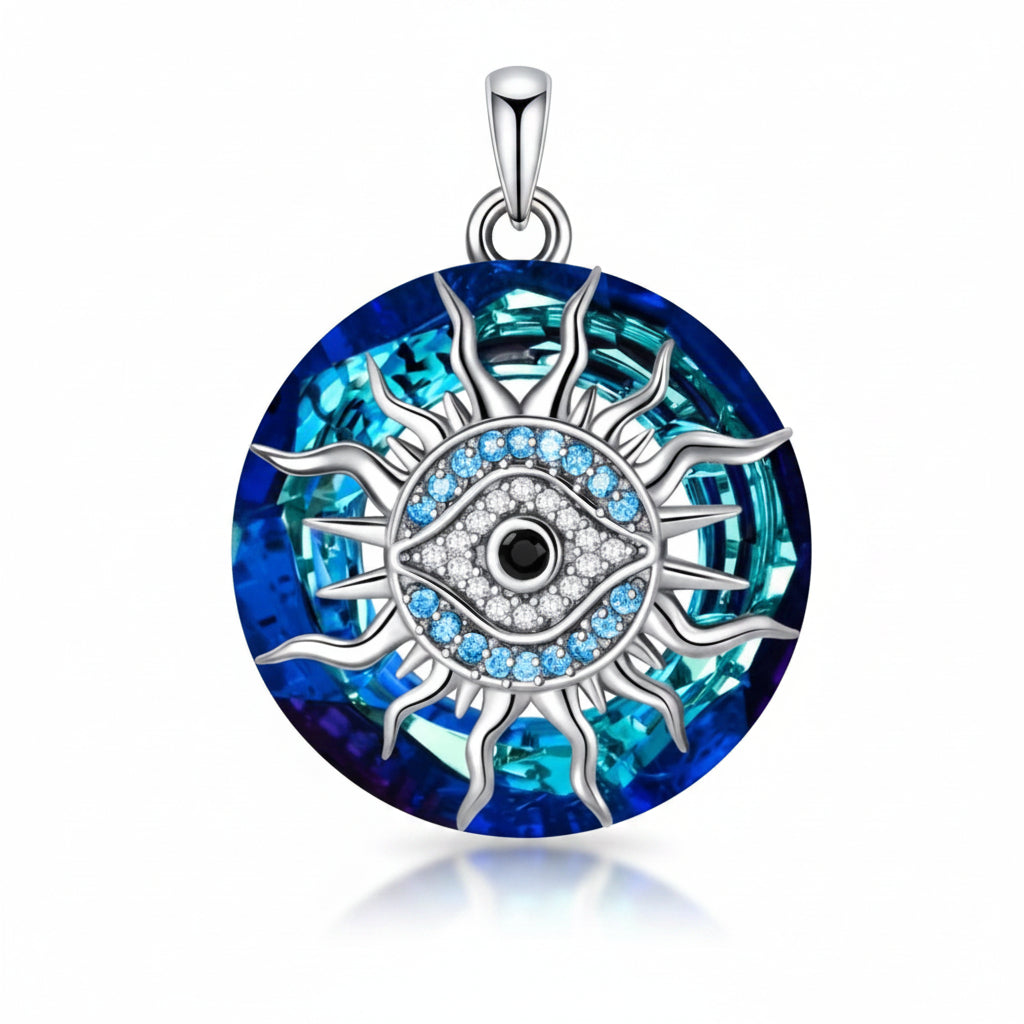 AURAGUARD – Evil Eye Necklace with Adjustable Silver Chain Protection Amulet