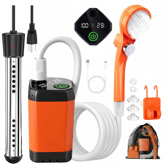 AQUAFLOWX – Tragbare Camping-Duschpumpe mit Digitalanzeige