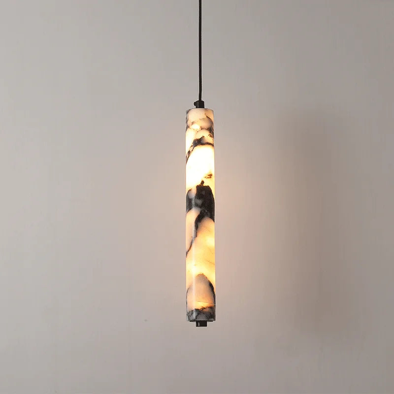 Black Natural Stone Cylinder Pendant Lamp