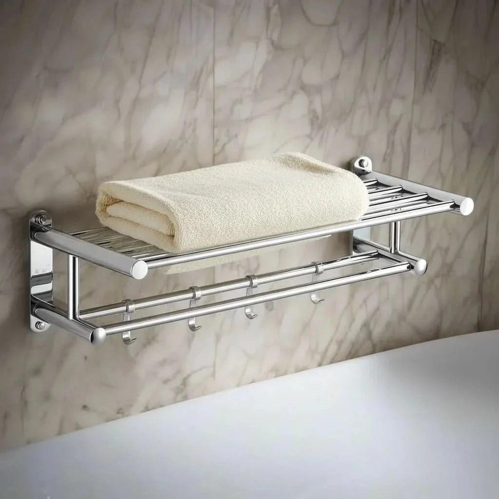 TOWELRIVA – Portasciugamani da parete con ripiano e ganci per spazi organizzati