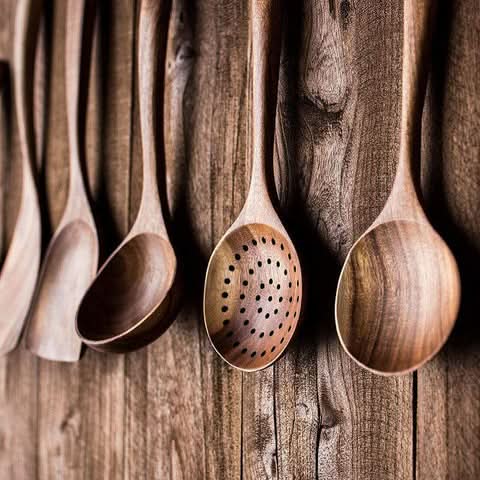 TeakCraft - Premium Teak Wood Kitchen Utensil Set with Spatula & Serving Spoons 3