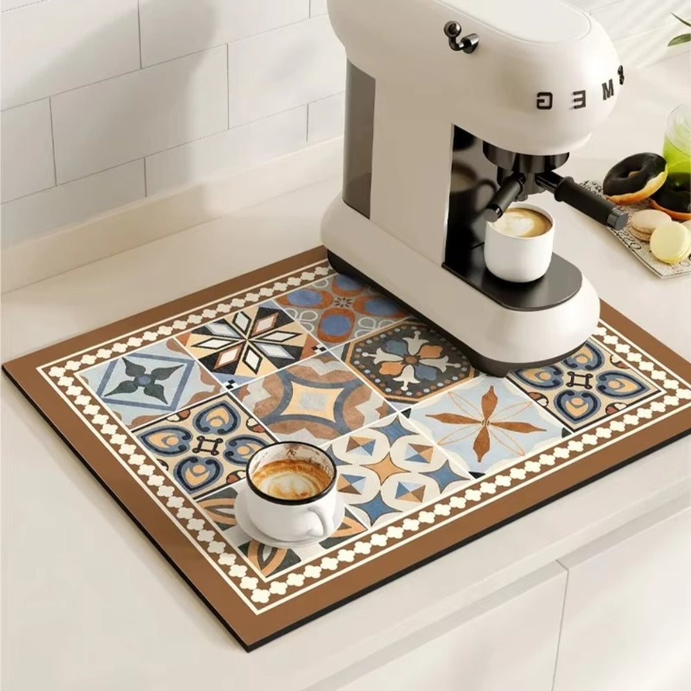 TileDrip - Retro Absorbent Coffee Mat with Non-Slip Base for Spill Control 0