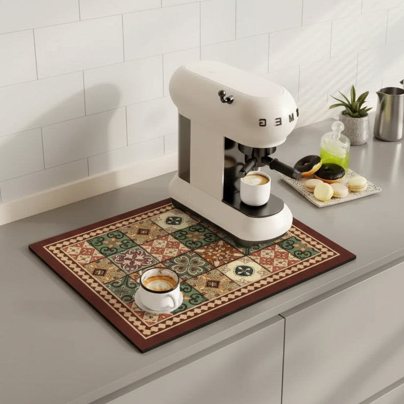 TileDrip - Retro Absorbent Coffee Mat with Non-Slip Base for Spill Control 1