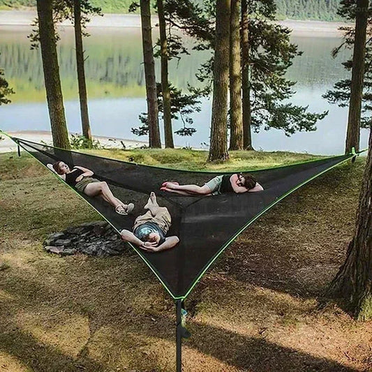 Triangle Camping Hammock - Portable Multi-Person Aerial Sleeping Mat with Anti-Roll System 0