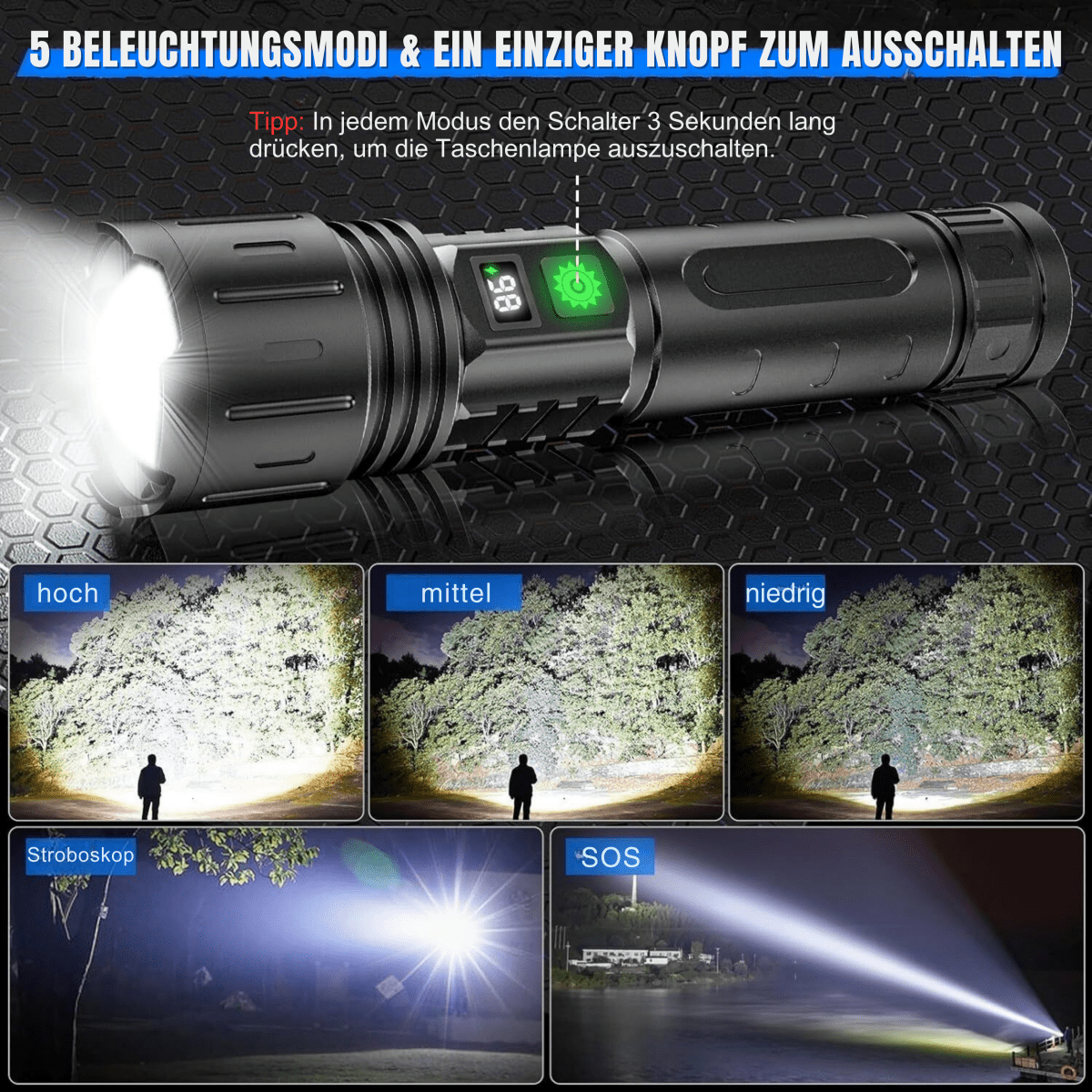 UltraBeam - Rechargeable LED Flashlight with USB-C Charging & 20-Hour Battery 3